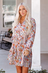 Multicolor Split Neck Buttons Front Shirt Floral Dress-Dresses-MomFashion