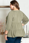 Green Plus Size Ruffle Tiered Split Neck Shirt-Plus Size-MomFashion