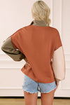 Khaki Exposed Seam Color Block Zipped Sweatshirt-Tops-MomFashion