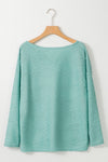 Green Textured Split Neck Long Sleeve Top-Tops-MomFashion