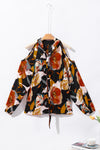 Black Floral Print Cold Shoulder Lantern Sleeve Blouse-Tops-MomFashion