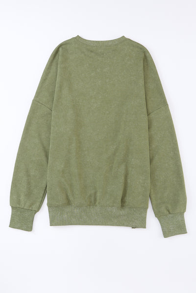 Green Drop Shoulder Ribbed Trim Oversized Sweatshirt-Tops-MomFashion