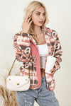 Pink Western Colorblock Snap Buttoned Sherpa Jacket-Outerwear-MomFashion