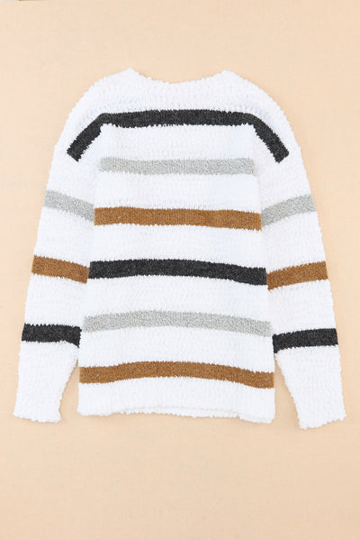 Striped Popcorn Knit Sweater-Tops-MomFashion