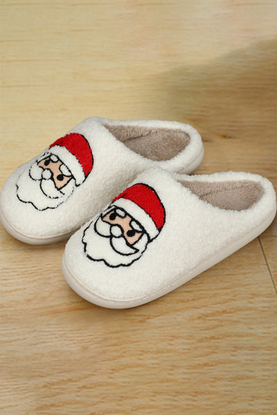 White Christmas Santa Clause Graphic Plush Slippers-Shoes & Bags-MomFashion