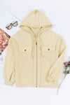 Apricot Flap Pocket Drawstring Hood Zip Up Jacket-Outerwear-MomFashion