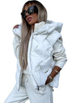 White Quilted Zipper Front Hooded Vest Coat-Outerwear-MomFashion