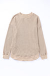 Apricot Crew Neck Ribbed Trim Waffle Knit Top-Tops-MomFashion