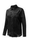 Black Ripped Denim Jacket-Outerwear-MomFashion