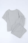 Gray Textured Loose Fit T Shirt and Drawstring Pants Set-Loungewear-MomFashion