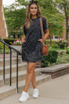 Gray Vintage Washed Leopard T-Shirt Dress with Pockets-Dresses-MomFashion