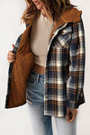 Plaid Pattern Sherpa Lined Hooded Shacket-Outerwear-MomFashion