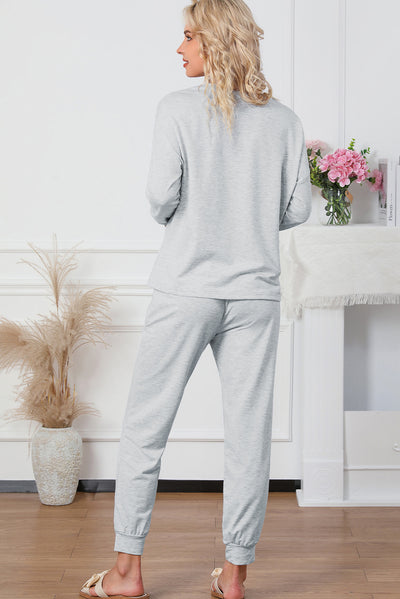 Gray Long Sleeve Pullover and Jogger Pants Lounge Set-Loungewear-MomFashion