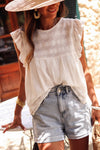 White Ruffled Lace Flowy Tank Top-Tops-MomFashion