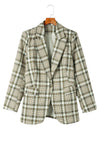 Khaki Plaid Print Lapel Collar Buttoned Blazer-Outerwear-MomFashion