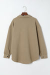 Khaki Solid Textured Flap Pocket Buttoned Shacket-Outerwear-MomFashion