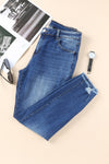 Blue Raw Hem Ankle-length Skinny Jeans-Bottoms-MomFashion