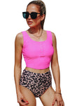 Leopard Square Neck Sleeveless Fashion Print Tankini Set-Swimwear-MomFashion