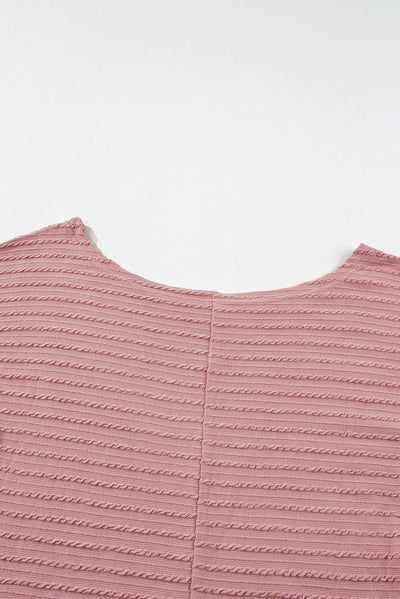 Dusty Pink Textured Knit Long Sleeve Top-Tops-MomFashion