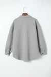 Gray Solid Textured Flap Pocket Buttoned Shacket-Outerwear-MomFashion