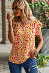 Yellow Floral Print Flutter Sleeve V Neck Tank Top-Tops-MomFashion