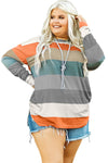Green Stripe Plus Size Colorblock Pullover Top-Plus Size-MomFashion