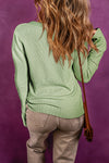 Laurel Green Waffle Knit Textured Henley Top-Tops-MomFashion