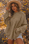 Khaki Exposed Seam Twist Open Back Oversized Sweatshirt-Tops-MomFashion