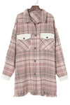 Pink Plus Size Macrame Plaid Coat-Plus Size-MomFashion