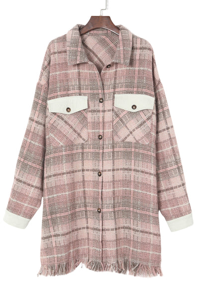 Pink Plus Size Macrame Plaid Coat-Plus Size-MomFashion