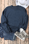 Sky Blue Drop Shoulder Crew Neck Pullover Sweatshirt-Tops-MomFashion