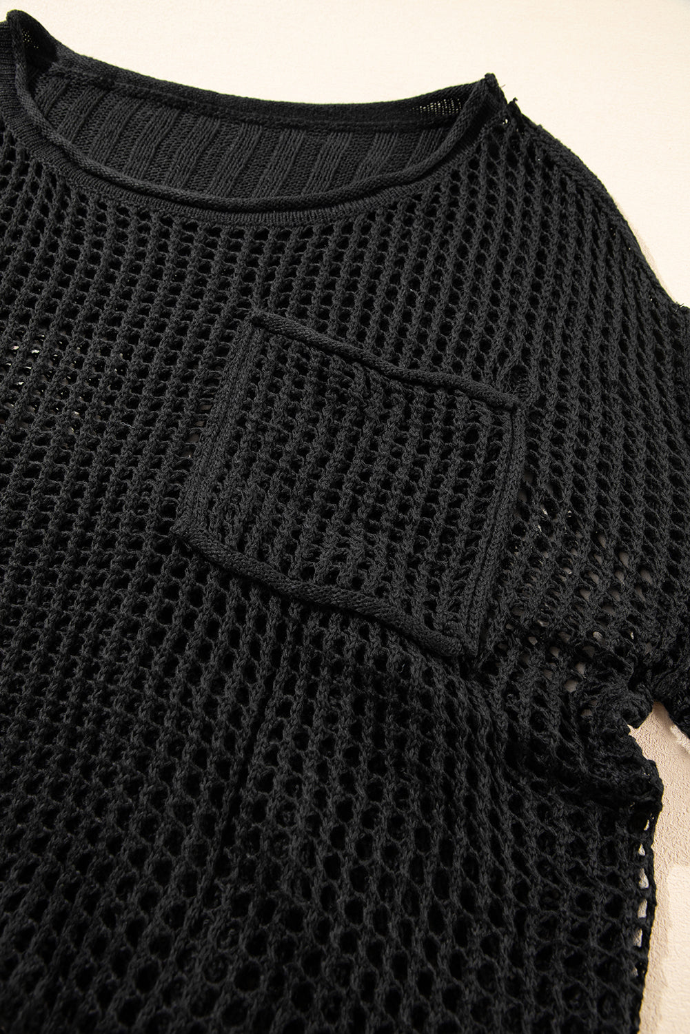 Black Fishnet Hollow-out Long Sleeve Beach Cover up-Swimwear-MomFashion