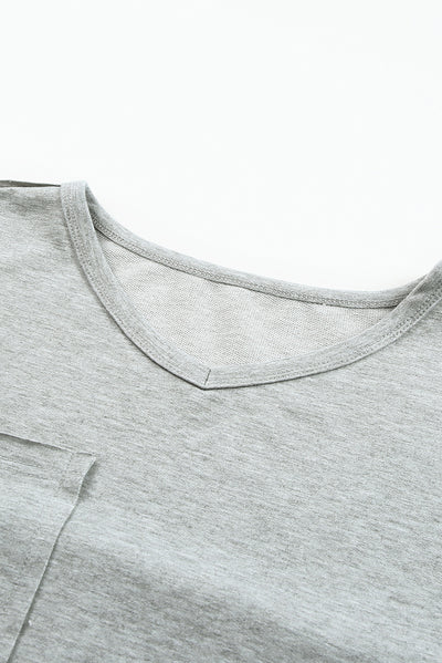 Gray Pocketed Oversized Drop Sleeve Top-Tops-MomFashion