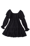 Black Boho Solid Shirred Ruffle Mini Dress-Dresses-MomFashion