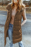 Chestnut Hooded Long Quilted Vest Coat-Outerwear-MomFashion