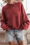 Red Dahlia Drop Shoulder Crew Neck Pullover Sweatshirt-Tops-MomFashion