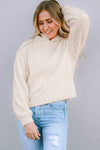 Beige Plush Textured Pullover Hoodie-Tops-MomFashion