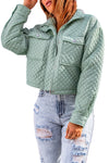 Green Quilted Pocketed Zip-up Cropped Jacket-Outerwear-MomFashion