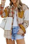 Gold Brick Plus Size Plaid Patchwork Button up Shacket-Plus Size-MomFashion