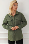 Green Retro Quilted Flap Pocket Button Shacket-Outerwear-MomFashion