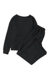 Black Ultra Loose Textured 2pcs Slouchy Outfit-Loungewear-MomFashion