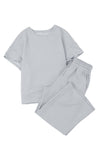 Gray Textured Loose Fit T Shirt and Drawstring Pants Set-Loungewear-MomFashion