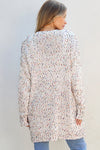 White Confetti Rib Knit Long Sleeve Cardigan-Sweaters & Cardigans/Cardigans-MomFashion