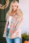 Multicolor Western Aztec Print Button Flap Pocket Shacket-Outerwear-MomFashion