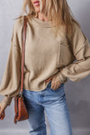 Apricot Raw Edge Patch Pocket Exposed Seam Loose Sweater-Tops-MomFashion