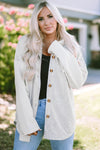 Gray Button Up Contrast Knitted Sleeves Hooded Jacket-Outerwear-MomFashion