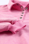 Pink Washed Snap Buttons Lantern Sleeve Pullover Sweatshirt-Tops-MomFashion