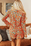 Orange Leopard Print Long Sleeve Shirt and Shorts Pajama Set-Loungewear & Sleepwear/Sleepwear-MomFashion