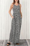 Gray Leopard Print Pocketed Sleeveless Maxi Dress-Dresses-MomFashion