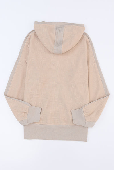 Khaki Thermal Waffle Knit Full Zipper Hooded Jacket-Outerwear-MomFashion